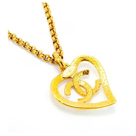 Chanel-Chanel Gold Plated Necklace with Coco Mark Heart Motif-Golden