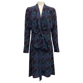 Gucci-Gucci Black / Teal Silk Logo Tie Front Dress-Black