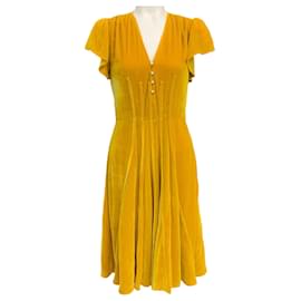Altuzarra-Altuzarra Gold Velvet Camilla Cap Sleeve Dress-Yellow