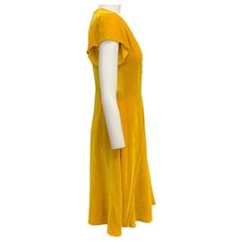 Altuzarra-Altuzarra Gold Velvet Camilla Cap Sleeve Dress-Yellow