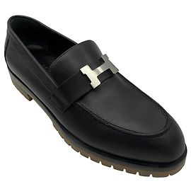 Hermès Lederloafers mit Profilsohle Hermes Schwarz / Silber H Hardware Schwarz
