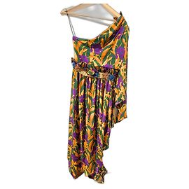 Gucci Vestido de seda de un hombro con estampado floral Multicolor