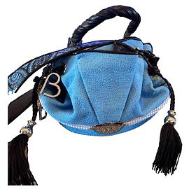 Lancel Brigitte Bardot Handbag White Blue Dark Brown Cloth White Blue Dark brown Silver hardware