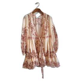 Zimmermann-Zimmermann Waverly Wrap Tie Mini Dress in Cream & Pink Bird-Multiple colors