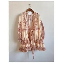 Zimmermann-Zimmermann Waverly Wrap Tie Mini Dress in Cream & Pink Bird-Multiple colors