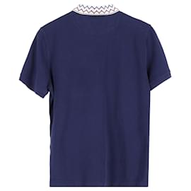 Missoni- Missoni Zig-Zag Collar Polo Shirt in Nav Blue Cotton-Blue,Navy blue