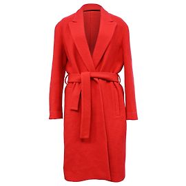 Sandro Felted Coat with Belt in Red Wool Red