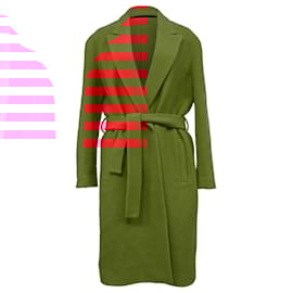 Sandro-Sandro Felted Coat with Belt in Red Wool-Red