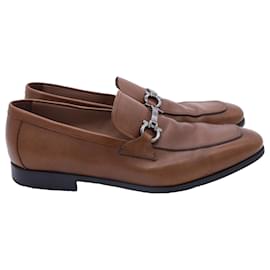 Salvatore Ferragamo-Ferragamo Ree Gancini Loafers in Brown Leather-Brown,Red