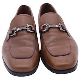 Salvatore Ferragamo-Ferragamo Ree Gancini Loafers in Brown Leather-Brown,Red