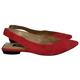 Sergio Rossi Sr Milano Ballerines Slingback en Suède Rouge Rouge