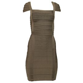 Herve Leger Kristen Mini Kleid aus Olivenrayon Grün Olivgrün