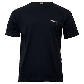Céline Celine Logo T-Shirt aus schwarzer Baumwolle Schwarz