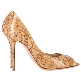 Casadei Cork-Printed Peep-Toe Pumps in Brown Leather Brown