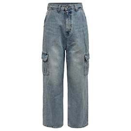 Autre Marque- The Frankie Shop Wide-Leg Cargo Jeans in Blue Cotton-Blue,Light blue