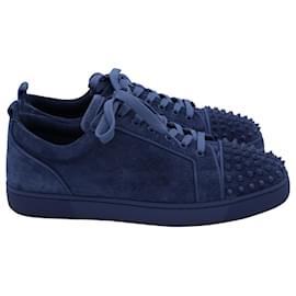 Christian Louboutin-Christian Louboutin Louis Junior Spike Sneakers in Blue Suede -Blue