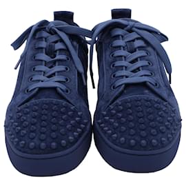 Christian Louboutin-Christian Louboutin Louis Junior Spike Sneakers in Blue Suede -Blue