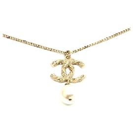 Chanel-Chanel CC Faux Pearl Necklace-Golden,Metallic