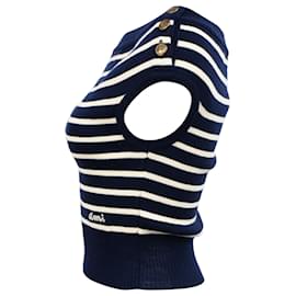 Ami- Ami Striped Off-Shoulder Top in Navy Blue Wool-Blue,Navy blue