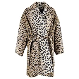 Balenciaga-Balenciag Belted Coat in Animal Print Cotton-Other