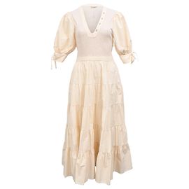 Robe midi à volants Wilda en coton crème d'Ulla Johnson Blanc Écru