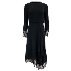Abito in cady nero con pizzo Chantilly asimmetrico di Givenchy Nero