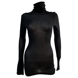 Giambattista Valli-Giambattista Valli Sheer Turtleneck Top in Black Cashmere-Black