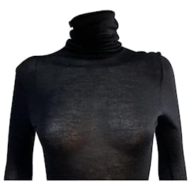 Giambattista Valli-Giambattista Valli Sheer Turtleneck Top in Black Cashmere-Black