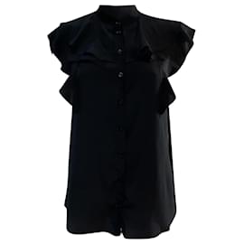 Givenchy-Givenchy Sleeveless Ruffled Blouse in Black Silk-Black
