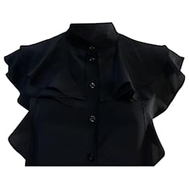 Givenchy-Givenchy Sleeveless Ruffled Blouse in Black Silk-Black