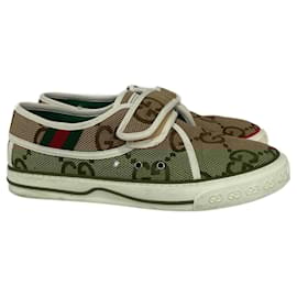 Gucci-Gucci Tennis 1977 Velcro Closure Sneakers in Brown Canvas-Brown