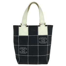 Chanel Coco Mark Wild Stitch Choco Bar Canvas Handbag Black