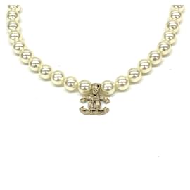 Chanel-Chanel CC Faux Pearl Pendant Necklace-White