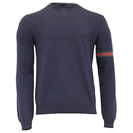 Gucci-Gucci Crew Neck Sweater in Navy Blue Wool-Blue,Navy blue