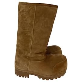 Balenciaga-Balenciaga Alaska Sheared Mid-Calf Boots in Brown Suede-Brown,Red