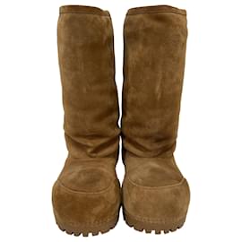 Balenciaga-Balenciaga Alaska Sheared Mid-Calf Boots in Brown Suede-Brown,Red