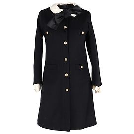 Gucci Silk Satin-Trimmed Coat in Black Wool Black