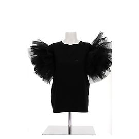 Alexander Mcqueen Camiseta negra con mangas de tul Negro