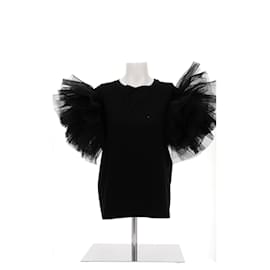 Alexander Mcqueen-T-shirt noir avec manches en tulle-Black