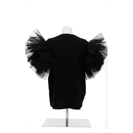 Alexander Mcqueen-T-shirt noir avec manches en tulle-Black