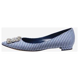 Manolo Blahnik Blue and white gingham flat shoes - size EU 37 Blue