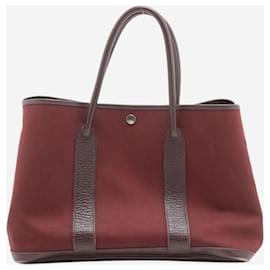 Hermès-Sac Buffle & Toile Officier Maroon 2005 Garden Party 36 PM Verso-Marron