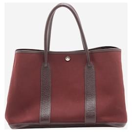 Hermès-Sac Buffle & Toile Officier Maroon 2005 Garden Party 36 PM Verso-Marron