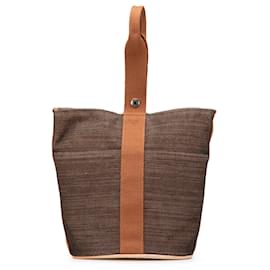 Hermès-Hermès Brun Toile Saxo MM-Marron,Marron foncé