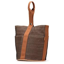 Hermès-Hermès Brun Toile Saxo MM-Marron,Marron foncé