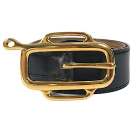 Hermès-Hermes Vintage Logo Belt-Black,Golden
