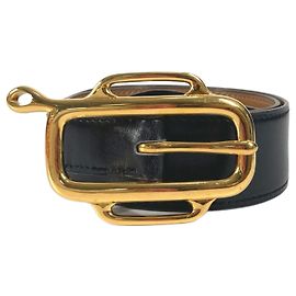 Hermès Cinturón Vintage Logo Hermes Negro Dorado