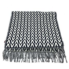 Étole en cachemire bicolore à franges Valentino Noir Blanc