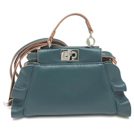 Fendi-Fendi Ruffle Micro Peekaboo 2WAY Pochette Bag-Blue