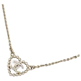 Chanel-Chanel Coco Mark Heart Rhinestone Necklace-Silvery
